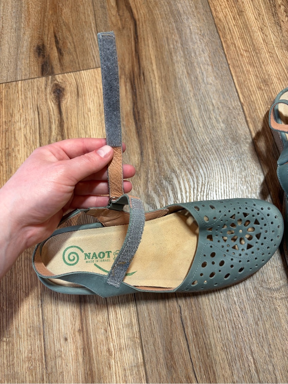 Naot Arataki Closed Toe Leather Slingback Sandals granola cottagecore Sea Green - Picture 6 of 15